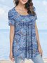 Ladies Tops Paisley Ruched Short Sleeve Stretchy Tunic