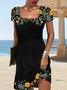 JFN Square neck Floral Elegant Casual Mini Prom Dress