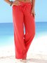 JFN Cotton Linen Style Ladies Resort Solid Casual Trousers