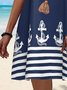 JFN V Neck Stripe Geometric Beach Vacation Anchor Casual Mini Dress