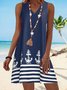 JFN V Neck Stripe Geometric Beach Vacation Anchor Casual Mini Dress