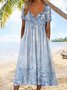 Gradient flower half open button pocket holiday Long Dress