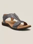 Women's Comfy Orthotic Sandals Women's Arch Support Flat Sandals Orthopedic Sandals JFN Women Retro Solid Color Casual Simple Velcro Strappy Sandals