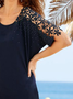 JFN Lace Basic Casual Crew Neck Tunic Tops