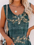 JFN Crew Neck Leaves Henley Casual Vacation Leaves Tank & Cami