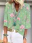 JFN V Neck Holiday Flower Floral Loose Vacation Casual Top T-Blouse/Tee