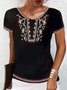 Ethnic Floral Placement Print Crew Neck Short Sleeve T-Shirt
