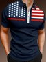 Casual Festive Collection Geometric Stripes Color Block American Flag Pattern Lapel Short Sleeve Polo Print Top