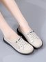 JFN Leather Stitching Breathable Hollow Mesh Soft Lace Up Flat Shoes