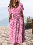 JFN Round Neck Pockets Floral Casual Midi Prom Dresses