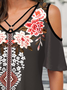 Ethnic Floral Design Short-Sleeve Drop-Shoulder Loose T-Shirt