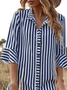 Shirt Collar Striped Loose Dress