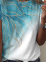 JFN Crew Neck Ombre Color Block Leaves Floral Casual Cotton-Blend T-Shirt