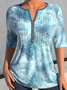 JFN V Neck Ethnic Button Ombre Cotton-Blend Tunic Tops