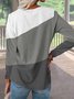 JFN Women Crew Neck Color Block Casual Loose Long Sleeve Basic T-shirt