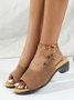 JFN Retro Solid Simple Open Toe Chunky Heel Sandals