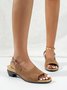 JFN Retro Solid Simple Open Toe Chunky Heel Sandals