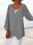 Cotton Linen Shirts for Women Asymmetric Hem Loose Fit Long Sleeve Tunic Top