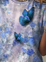 Casual Floral Butterfly Knit Short Sleeve T-Shirt