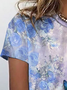 Casual Floral Butterfly Knit Short Sleeve T-Shirt