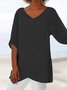 Women's Plain Short Sleeve Blouse_ Summer V Neck Daily Casual Top