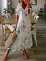 Women Floral Short Sleeve Summer Dress V Neck Daily Casual Maxi H-Line Dress