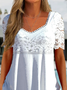 JFN Square Neck White Lace Patchwork Daily Sweetheart Neckline Tunic Blouse Dressy Tunic Top