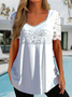 JFN Square Neck White Lace Patchwork Daily Sweetheart Neckline Tunic Blouse Dressy Tunic Top