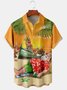Casual Festive Collection Retro Christmas Santa Claus and Elk Elements Pattern Lapel Short Sleeve Shirt Print Top