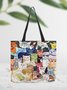 Cat Motif Large Capacity Canvas Shopper Tote Bag