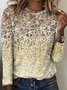 JFN Crew Neck Casual Geometric Ombre Gold Long Sleeve T-Shirt