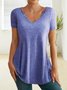 JFN V Neck Cut-out Basic Plain Casual Short Sleeve T-Shirt/Tee
