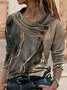 JFN Cowl Neck Casual Abstract Print Knitted Long-sleeve Top