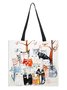 Cat Motif Large Capacity Canvas Shopper Tote Bag