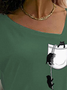 Casual Cute Cat Pocket Design Knit Long Sleeve T-Shirt