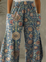 Women Ethnic Vintage Cotton-Blend Casual Wide-Leg Pants