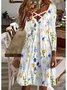 Women Casual Floral Autumn Spandex Micro-Elasticity Daily Midi Long sleeve A-Line Dresses