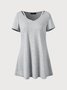 JFN V Neck Cut-out Basic Plain Casual Short Sleeve T-Shirt/Tee