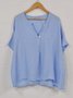 Casual Cotton Plain Blouse V Neck Tunic Shirt