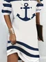JFN Boat Anchor Printed Casual Long Sleeve Hooded Nautical Dress