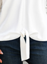 JFN V Neck Lace Casual Plain Knot Front Loose Top