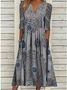 JFN V Neck Loose Ethnic Midi Dress