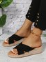 Faux Suede Cross Strap Straw Wedge Slides