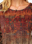 JFN Women Crew Neck Casual Floral Print Ethnic Gradient Long Sleeve Tunic Top