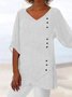 Women's Plain Short Sleeve Blouse_ Summer V Neck Daily Casual Top