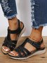 Women Vintage Plain Autumn Hook and Loop Breathable Low Heel PU Plus Size Pu Sandals