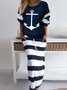 Striped ocean anchor sweater skirt two piece set