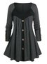 JFN Crew Neck Color Block Casual Black & Gray Tunic Top