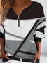 Women Colorblock Casual Autumn Spandex Zipper Natural Daily Loose Long sleeve Two Piece Sets