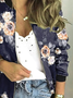 Women Casual Floral Autumn V neck Micro-Elasticity Loose Long sleeve H-Line Regular Size Other Coat